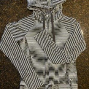 Gap Fit White/Black Striped Fleece Full-Zip Hoodie Women's Small